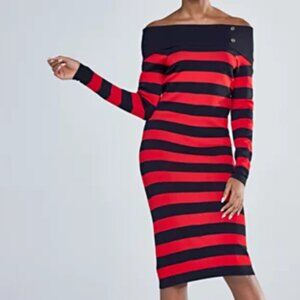 NWT off-the-shoulder stripes sweater dress, size S.